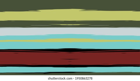 Orange, Brown Vector Watercolor Sailor Stripes Funky Seamless Summer Pattern. Horizontal Brushstrokes Retro Vintage Grunge Textile Fashion Design. Hand Painted Ink Lines, Male or Female Clothing