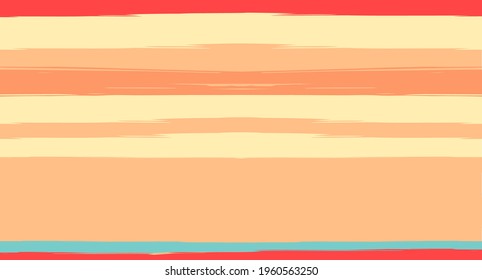 Orange, Brown Vector Watercolor Sailor Stripes Funky Seamless Summer Pattern. Vintage Trace Grunge Textile Fabric Design Horizontal Brushstrokes. Simple Painted Ink Trace, Geometric Autumn Print