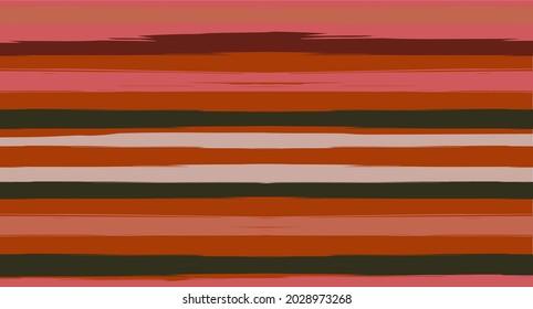 Orange, Brown Vector Watercolor Sailor Stripes Suit Seamless Summer Pattern. Horizontal Brushstrokes Vintage Trace Grunge Textile Clothe Design. Ink Painted Doodle Trace, Geometric Track Prints