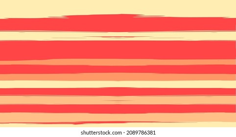Orange, Brown Vector Watercolor Sailor Stripes Nice Seamless Summer Pattern. Horizontal Brushstrokes Retro Vintage Grunge Fabric Fashion Design. Brush Painted Cool Trace, Geometric Autumn Print