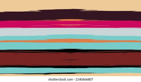 Naranja, Vector Marrón Acuarela Sailor Stripes Navy Patrón Verano Sin Marea. Diseño de la moda de la tela de traza de vintage en brochas horizontales. Trazo de moda pintado con tinta, impresión desigual geométrica