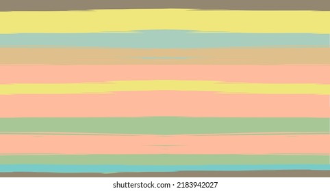 Orange, Brown Vector Watercolor Sailor Stripes Cute Seamless Summer Pattern. Retro Vintage Grunge Fabric Fashion Design Horizontal Brushstrokes. Brush Painted Cool Trace, Geometric Autumn Print