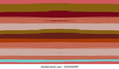 Orange, Brown Vector Watercolor Sailor Stripes Cute Seamless Summer Pattern. Retro Vintage Grunge Fabric Fashion Design Horizontal Brushstrokes. Uneven Painted Ink Trace, Geometric Autumn Print