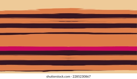 Orangefarbene, braune Vektorwasserfarbe Sailor Streifen gezeichnet Nahtlose Sommermuster. Horizontale Pinselstriche Retro Vintage Grunge Gewebe Textur Design. Tintenfisch, Trendspur, geometrischer Herbstdruck