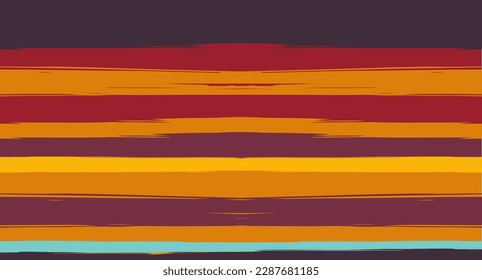 Orange, Brown Vector Watercolor Sailor Stripes Drawn Seamless Summer Pattern. Horizontal Brushstrokes Retro Vintage Grunge Fabric Texture Design. Hand Painted Ink Trace, Male or Female Clothing