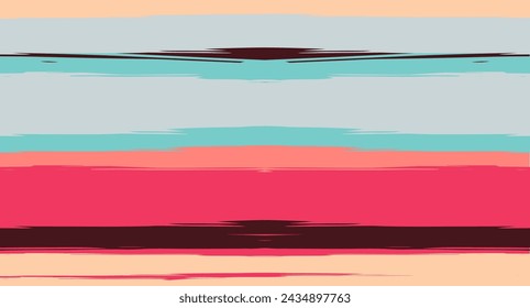 Orange, Brown Vector Watercolor Sailor Stripes Cool Seamless Summer Pattern. Vintage Trace Grunge Textile Fashion Design Horizontal Brushstrokes. Ink Painted Doodle Lines, Geometric Track Prints