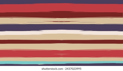 Orange, Brown Vector Watercolor Sailor Stripes Trendy Seamless Summer Pattern. Vintage Trace Grunge Textile Fashion Design Horizontal Brushstrokes. Ink Painted Trendy Trace, Geometric Uneven Print