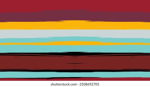 Orange, Brown Vector Watercolor Sailor Stripes Navy Seamless Summer Pattern. Horizontal Brushstrokes Trace Vintage Grunge Textile Clothe Design. Brush Painted Cool Trace, Geometric Autumn Print
