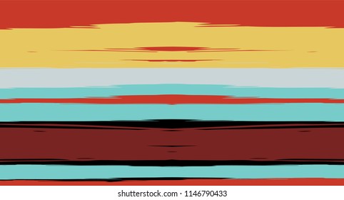 Orange, Brown Vector Watercolor Stripes Cute Seamless Summer Pattern. Vintage Trace Grunge Textile Fabric Design Horizontal Brushstrokes. Hand Painted Ink Trace, Male or Female Clothing