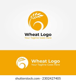 Orange brown Wheat Logo Vector Design with Round Logo shape, Suitable for Cake shop, Bakery, Food Shop Logo