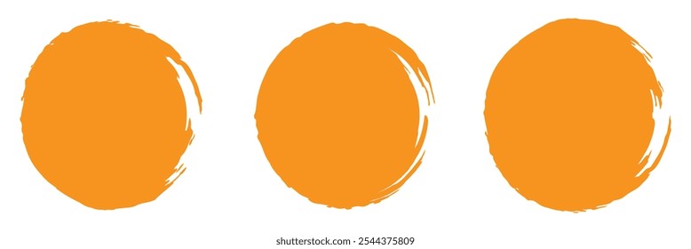 Orange brush circles. Paint brush circle on white background.