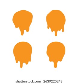 Orange brush paint ink melting shape set isolated flat design on white background.