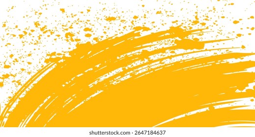 Orange brush stroke background. Orange ink splash on backdrop. Brush background for wallpaper, paint splatter template, dirt banner, watercolor design, dirty texture. vector dynamic brush
