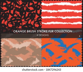 Orange Brush stroke fur collection includes 4 design swatches for fashion prints, homeware, graphics, backgrounds