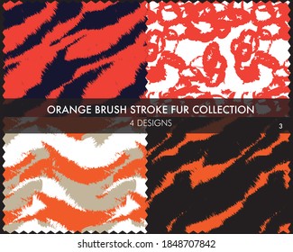 Orange Brush stroke fur collection includes 4 design swatches for fashion prints, homeware, graphics, backgrounds