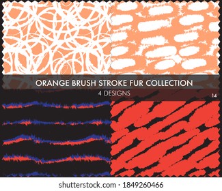 Orange Brush stroke fur collection includes 4 design swatches for fashion prints, homeware, graphics, backgrounds