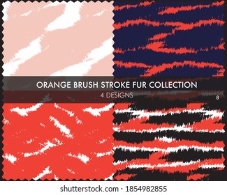 Orange Brush stroke fur collection includes 4 design swatches for fashion prints, homeware, graphics, backgrounds