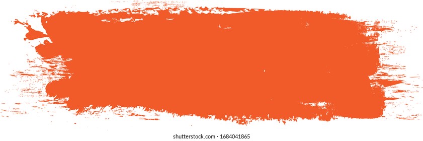 orangefarbener Pinselstrich einzeln auf weißem Hintergrund. Trendy Pinselstrich für orangefarbene Farben, farbige Kulissen, Schmutzbanner, Aquarellfarben und schmutzige Textur. Vektorillustration mit Pinselstrich