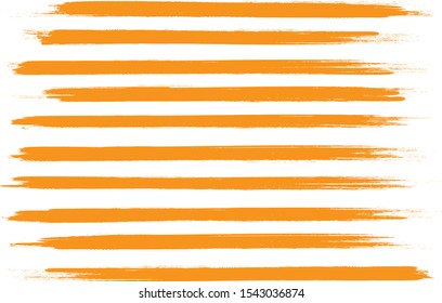 Orange brush stroke set isolated on white background.Trendy brush stroke for orange ink paint,grunge backdrop, dirt banner,watercolor design and dirty texture.Creative art concept, vector illustration