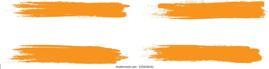 Orange brush stroke set isolated on white background.Trendy brush stroke for orange ink paint,grunge backdrop, dirt banner,watercolor design and dirty texture.Creative art concept, vector illustration