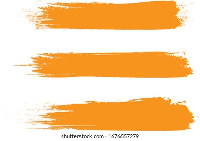 Orange brush stroke set isolated on white background. Trendy brush stroke for orange ink paint,grunge backdrop, dirt banner,watercolor design and dirty texture. Brush stroke vector illustration