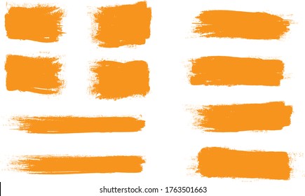 Orange brush stroke set isolated on white background.Trendy brush stroke vector for orange ink paint, grunge backdrop,dirt banner, watercolor design and dirty texture. Brush stroke vector illustration