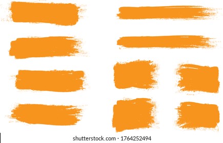 Orange brush stroke set isolated on white background.Trendy brush stroke vector for orange ink paint, grunge backdrop,dirt banner, watercolor design and dirty texture. Brush stroke vector illustration