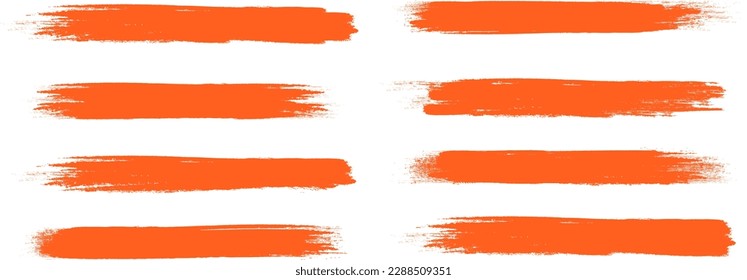 Orange brush stroke set isolated on background. Paint brush stroke vector for ink paint, grunge design element, dirt banner, watercolor design, dirty texture. Trendy brush stroke, vector illustration