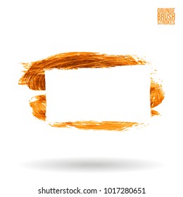 Orange brush stroke and texture. Grunge vector abstract hand - painted element. Underline and border design.