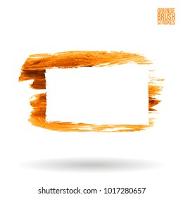 Orange brush stroke and texture. Grunge vector abstract hand - painted element. Underline and border design.