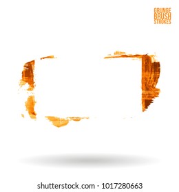 Orange brush stroke and texture. Grunge vector abstract hand - painted element. Underline and border design.