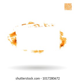 Orange brush stroke and texture. Grunge vector abstract hand - painted element. Underline and border design.