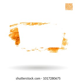 Orange brush stroke and texture. Grunge vector abstract hand - painted element. Underline and border design.
