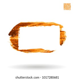 Orange brush stroke and texture. Grunge vector abstract hand - painted element. Underline and border design.