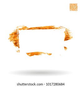 Orange brush stroke and texture. Grunge vector abstract hand - painted element. Underline and border design.