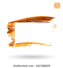 Orange brush stroke and texture. Grunge vector abstract hand - painted element. Underline and border design.