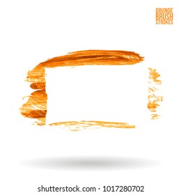 Orange brush stroke and texture. Grunge vector abstract hand - painted element. Underline and border design.