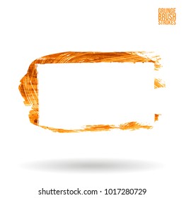 Orange brush stroke and texture. Grunge vector abstract hand - painted element. Underline and border design.
