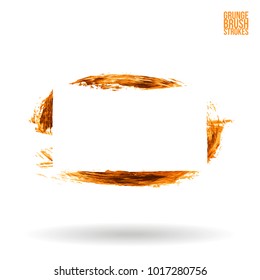 Orange brush stroke and texture. Grunge vector abstract hand - painted element. Underline and border design.