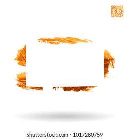 Orange brush stroke and texture. Grunge vector abstract hand - painted element. Underline and border design.