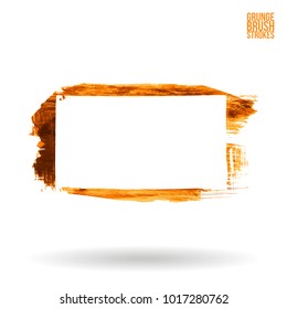 Orange brush stroke and texture. Grunge vector abstract hand - painted element. Underline and border design.