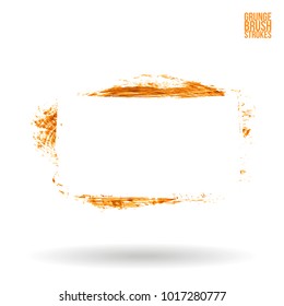 Orange brush stroke and texture. Grunge vector abstract hand - painted element. Underline and border design.