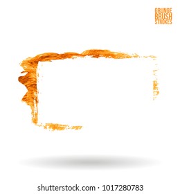 Orange brush stroke and texture. Grunge vector abstract hand - painted element. Underline and border design.