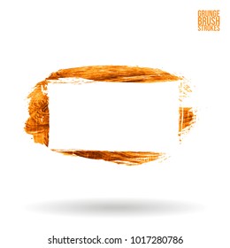 Orange brush stroke and texture. Grunge vector abstract hand - painted element. Underline and border design.