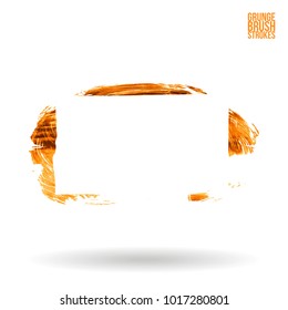 Orange brush stroke and texture. Grunge vector abstract hand - painted element. Underline and border design.