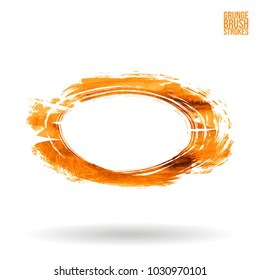 Orange brush stroke and texture. Grunge vector abstract hand - painted element. Underline and border design.