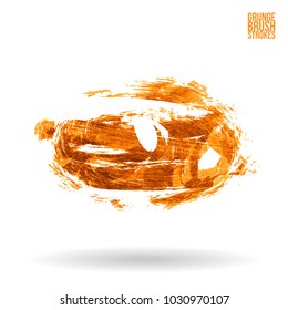 Orange brush stroke and texture. Grunge vector abstract hand - painted element. Underline and border design.