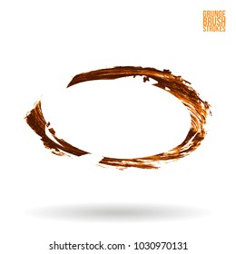 Orange brush stroke and texture. Grunge vector abstract hand - painted element. Underline and border design.