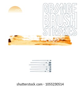 Orange brush stroke and texture. Grunge vector abstract hand - painted element. Underline and border design.