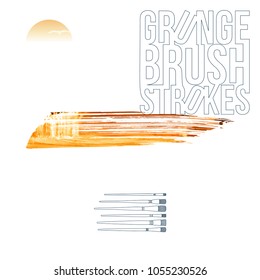 Orange brush stroke and texture. Grunge vector abstract hand - painted element. Underline and border design.